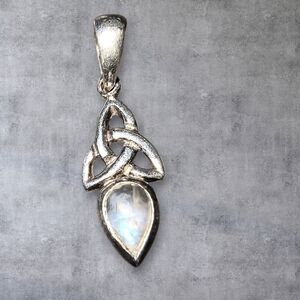 Rainbow Moonstone & Sterling Silver Trinity Celtic Knot Pendant